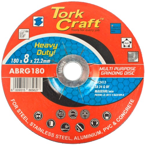 GRINDING DISC FOR STEEL 180 X 8.0 X 22.2MM STEEL S/STEEL CONCRET MULTI