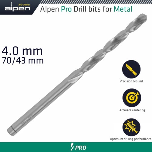 ALPEN PRO HSS 4MM DRILL DIN 338 RN 135 SPLIT POINT PLASTIC WALLET (1 ALPEN PRO HSS 4MM DRILL DIN 338 RN 135 SPLIT POINT PLASTIC WALLET (1