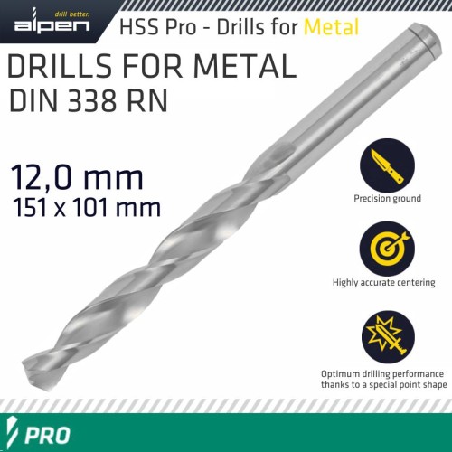 ALPEN PRO HSS 12MM DRILL DIN 338 RN 135 SPLIT POINT PLASTIC WALLET ALPEN PRO HSS 12MM DRILL DIN 338 RN 135 SPLIT POINT PLASTIC WALLET