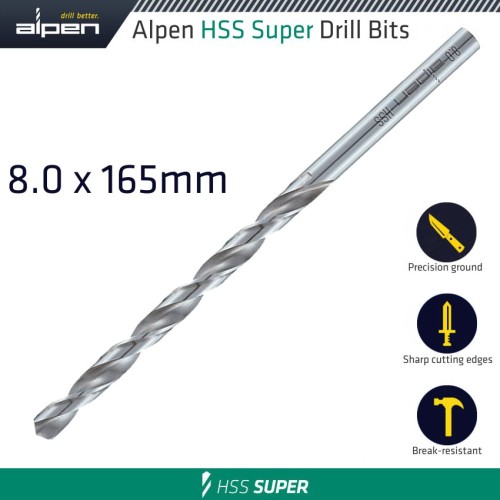 HSS DRILL BIT LONG 8 X 165MM BULK