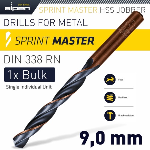 HSS SPRINT MASTER 9.0MM BULK DIN 338 ALPEN DRILL BIT HSS SPRINT MASTER 9.0MM BULK DIN 338 ALPEN DRILL BIT