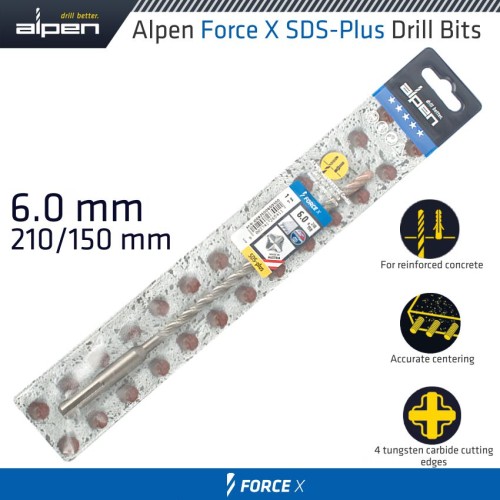 FORCE X 6.0 X 210/150 SDS-PLUS DRILL BIT X4 CUTTING EDGES FORCE X 6.0 X 210/150 SDS-PLUS DRILL BIT X4 CUTTING EDGES