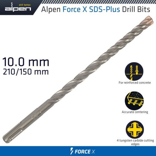 FORCE X 10.0 X 210/150 SDS-PLUS DRILL BIT X4 CUTTING EDGES FORCE X 10.0 X 210/150 SDS-PLUS DRILL BIT X4 CUTTING EDGES