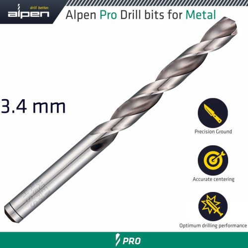 ALPEN PRO HSS DRILL DIN 338 RN 135 WITH SPLIT POINT 3.4MM BULK ALPEN PRO HSS DRILL DIN 338 RN 135 WITH SPLIT POINT 3.4MM BULK