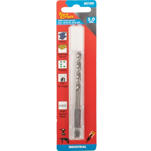 DRILL HSS 5.0MM 135DEG 1/CARD HEX SHANK INDUSTRIAL BIT