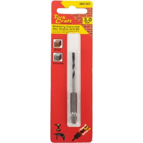 DRILL BIT MASONRY/CONCRETE 3.0MM HEX SHANK 1/CARD