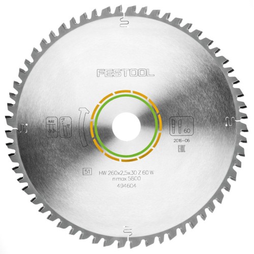 FESTOOL UNIVERSAL SAW BLADE 260X2,5X30 W60 494604 FESTOOL UNIVERSAL SAW BLADE 260X2,5X30 W60 494604