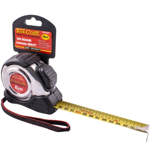 MEASURING TAPE SELF LOCK 8M X 25MM S/S & RUBBER CASING MATT FINISH MEASURING TAPE SELF LOCK 8M X 25MM S/S & RUBBER CASING MATT FINISH