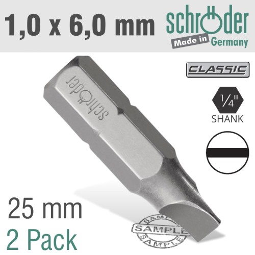 SLOTTED BIT 1.0X6MM 25MM 2CD