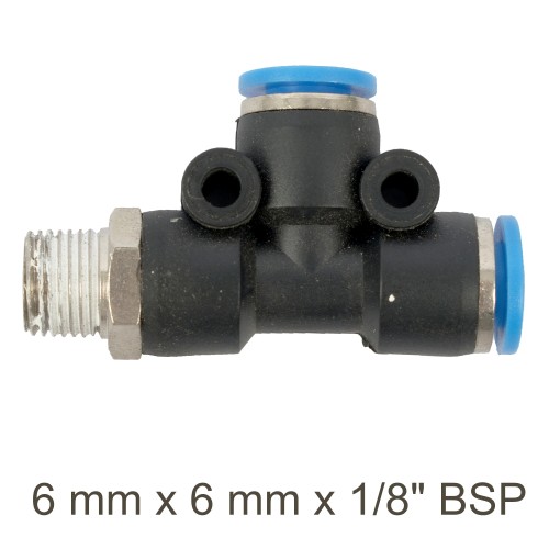 PU HOSE FITTING TEE 6MM X 6MM X 1/8"M