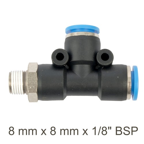 PU HOSE FITTING TEE 8MM X 8MM X 1/8"M