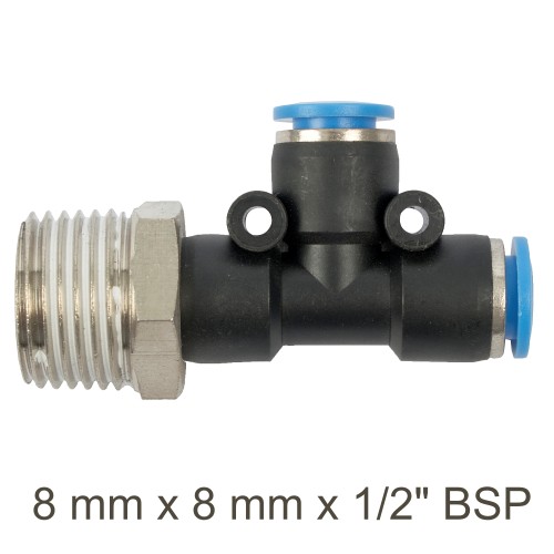 PU HOSE FITTING TEE 8MM X 8MM X 1/2"M