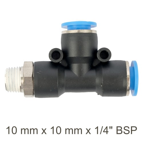 PU HOSE FITTING TEE 10MM X 10MM X 1/4"M
