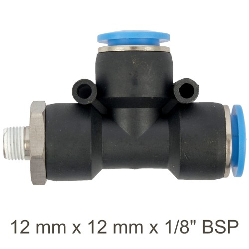 PU HOSE FITTING TEE 12MM X 12MM X 1/8"M
