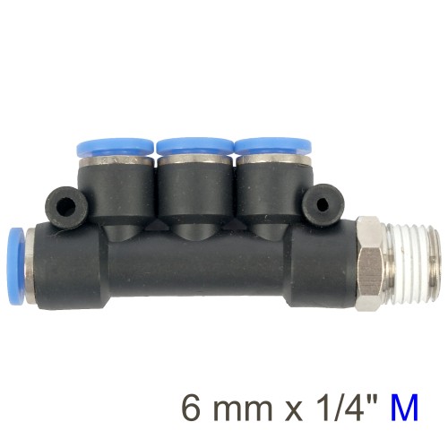 PU HOSE FITTING MANIFOLD 4 X 6MM PORT X 1/4"M