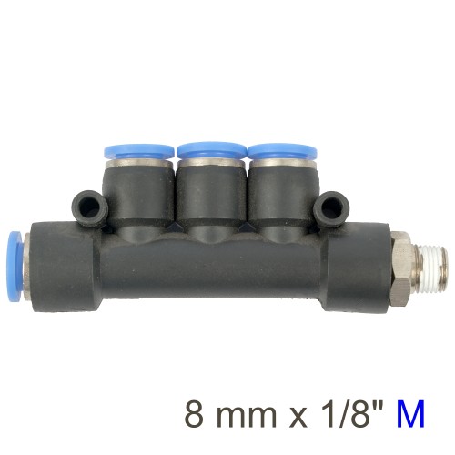 PU HOSE FITTING MANIFOLD 4 X 8MM PORT X 1/8"M