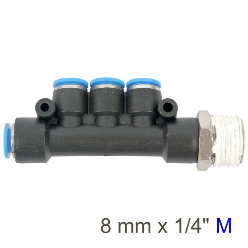 PU HOSE FITTING MANIFOLD 4 X 8MM PORT X 1/4"M