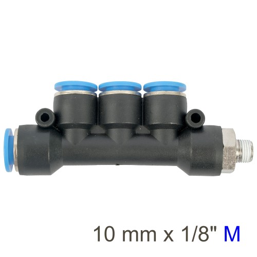 PU HOSE FITTING MANIFOLD 4 X 10MM PORT X 1/8"M