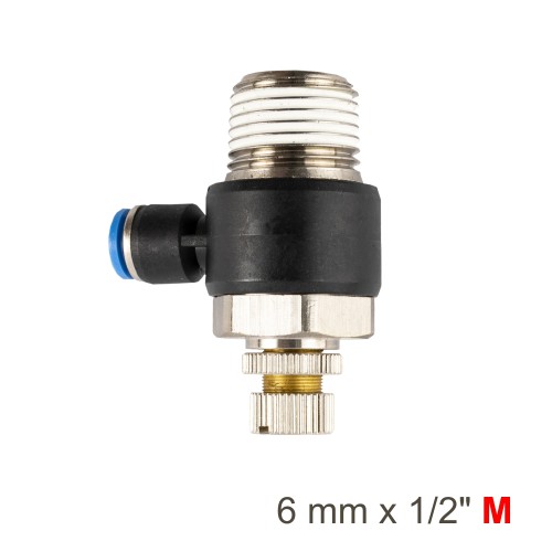 FLOW CONTROL SWIV. ELBOW PU 6MM X 1/2" M