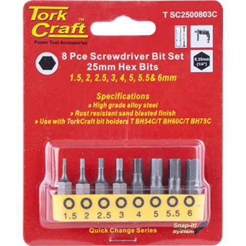 S/DRIVER BIT SET 8PCE HEX H1.5-H6