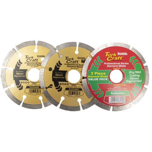 DIAMOND BLADE SEGMENTED 115MM PROFESSIONAL BULK 3 PACK SHRINK