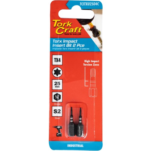 TORX TX 4 IMPACT BIT 25MM 2PC CARDED
