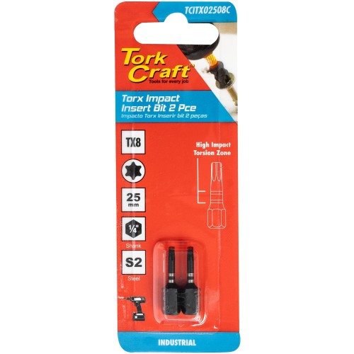 TORX TX 8 IMPACT BIT 25MM 2PC CARDED