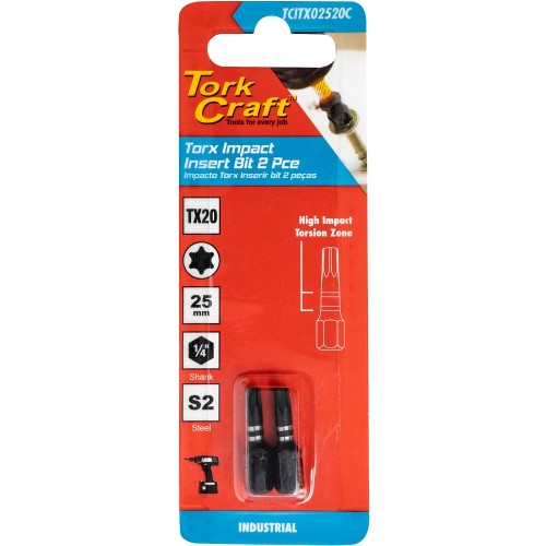 TORX TX 20 IMPACT BIT 25MM 2PC CARDED