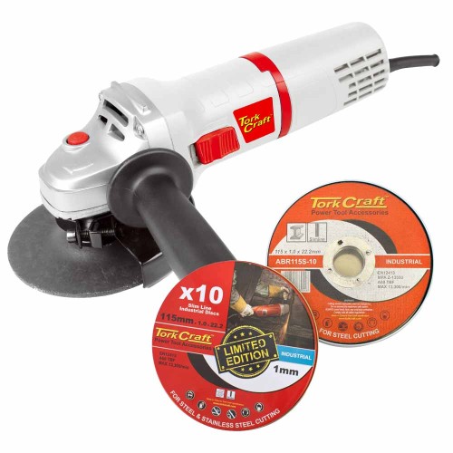 ANGLE GRINDER 115MM TCAG0115 C/W 10PCE 115MM CUTTING DISC PROMO TIN ANGLE GRINDER 115MM TCAG0115 C/W 10PCE 115MM CUTTING DISC PROMO TIN