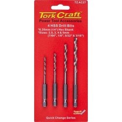 HEX SHANK DRILL BIT 4 PCE SET 2.5MM 3MM 4MM 5MM