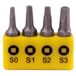 SCREWDRIVER BIT SET SQUARE RECESS 4PCE 25MM SQ0.1.2.3