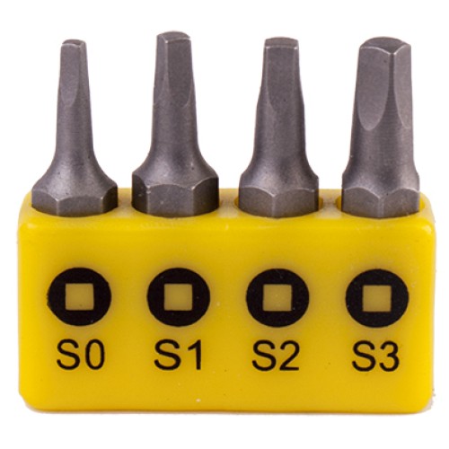 SCREWDRIVER BIT SET SQUARE RECESS 4PCE 25MM SQ0.1.2.3